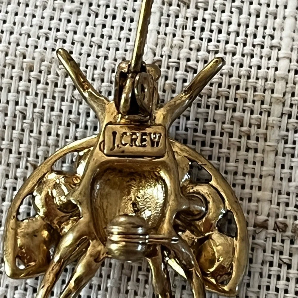 VTG J Crew Gold Tone Fly or Flying Beetle ,ladybug With Black Stones Brooch, Pin